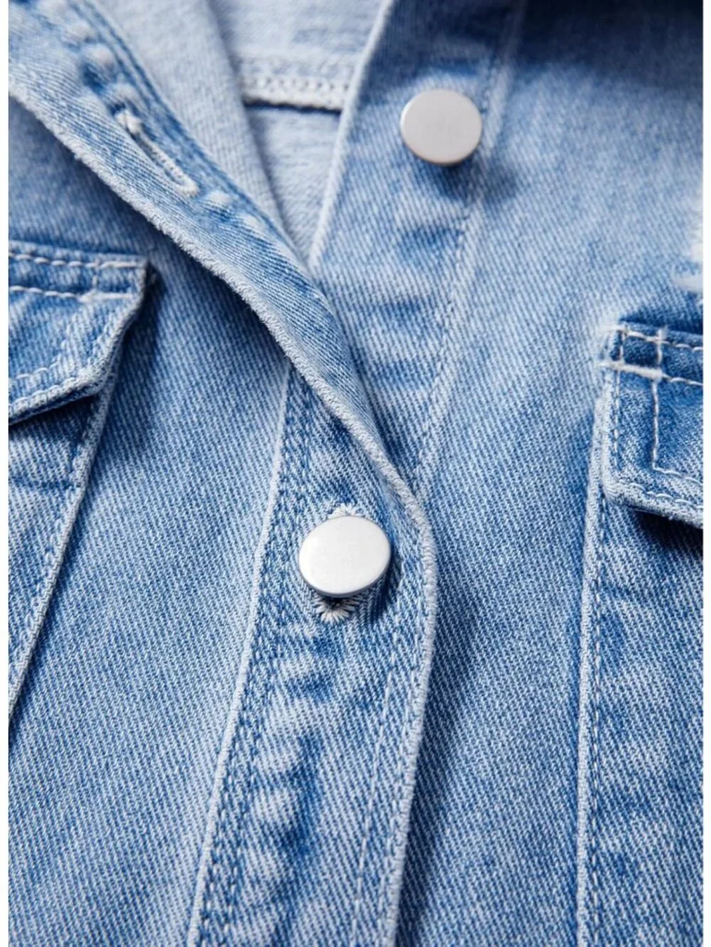 Women's Light Blue Denim Button Down Oversized Distressed Boyfriend Jean Jacket